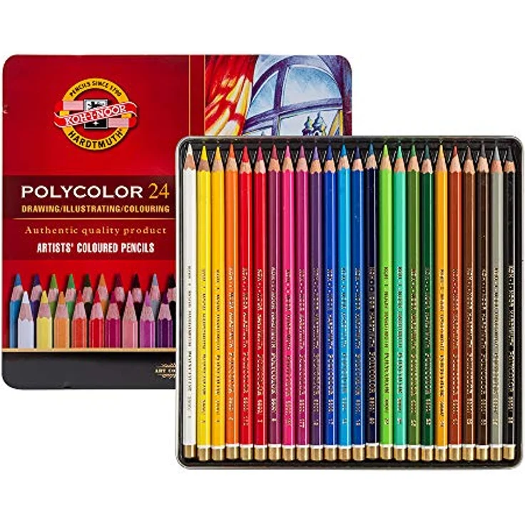 Koh-I-Noor Polycolor Künstler-Farbstifte, 24 Stück in praktischer Metallbox – Bild 2
