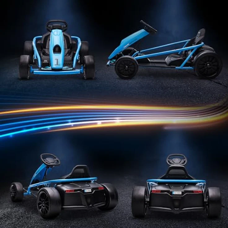 HOMCOM Kinder Elektro Gokart 24 V Drift Kart mit Langsamem Start, Musik, Hupe und Sicherheitsgurt, Kinderfahrzeug für 8-12 Jahre Kinder, Blau – Bild 7
