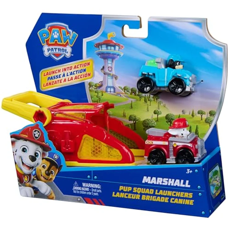 Nobrand Paw Patrol Pup Squad Launchers Marshall, 2er Pack Spielzeugautos mit Launcher und mini Fahrzeugen, ideal für Kinderhände – Bild 9