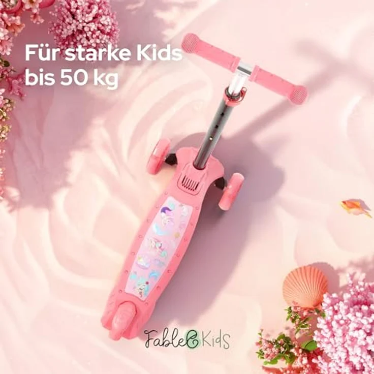 FableKids Kinderscooter Flamingo, 3-Rad Cityroller mit LED-Rädern, höhenverstellbar, geeignet für Kinder ab 3 Jahren bis 50 kg – Bild 7