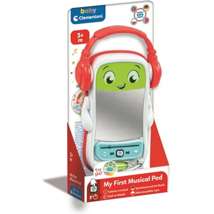 Clementoni Baby-iPod, Musikplayer mit Licht & Spiegel zur Förderung der auditiven Wahrnehmung, Lern- & Motorikspielzeug für Babys ab 3 Monaten, 17521