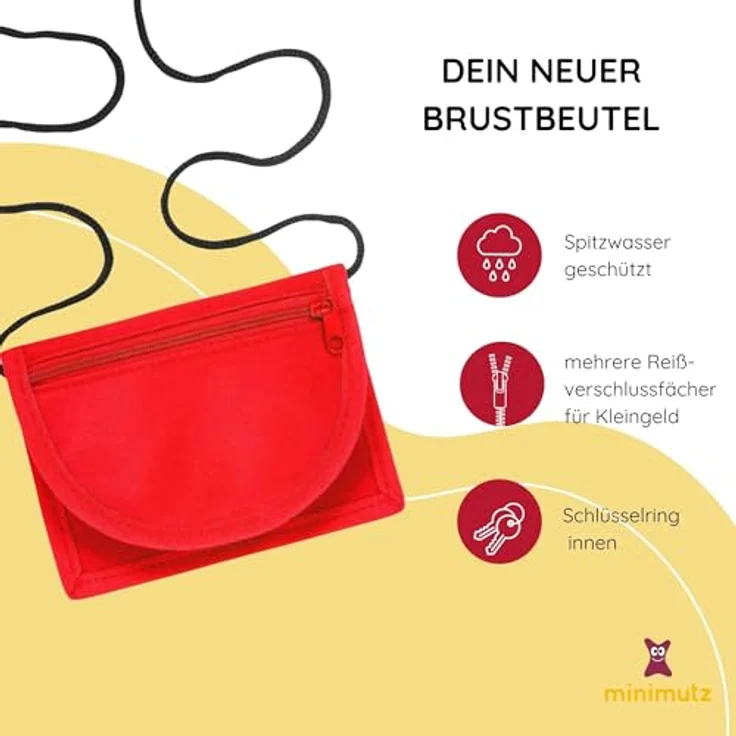 minimutz Kinder Geldbeutel, Geldbörse zum Umhängen mit Sichtfenster für Busausweis, Portemonnaie zum Schulanfang, rot – Bild 2