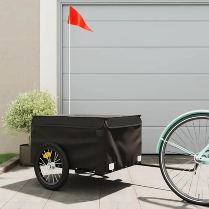 vidaXL Fahrradlastenanhänger Lastenanhänger für Fahrrad Schwarz 45 kg Eisen mit Deichsel und Sicherheitsflagge – Bild 3