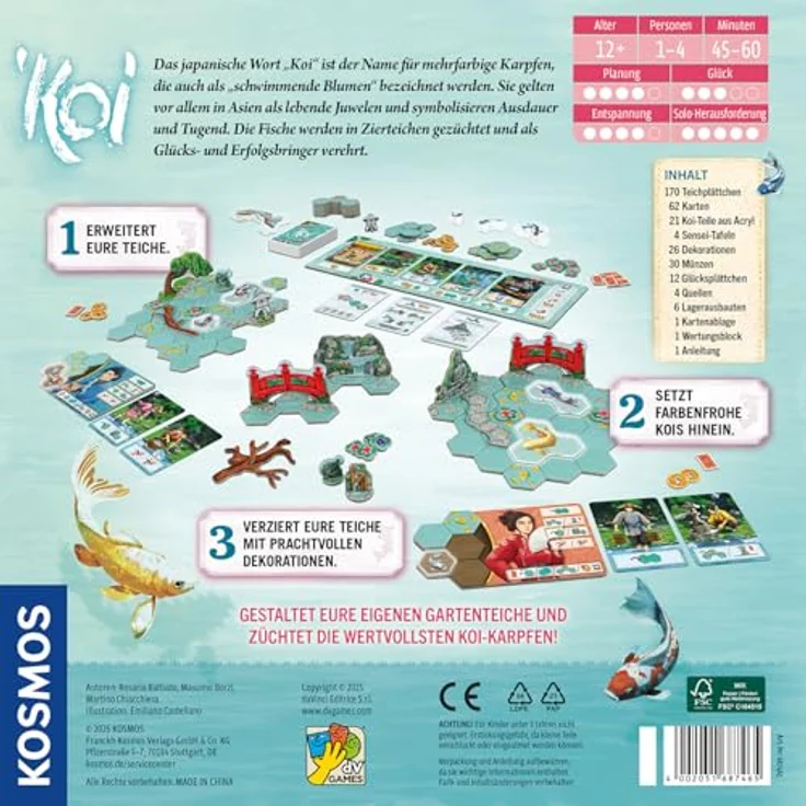 KOSMOS 687465 Koi, taktisches Kennerspiel für 1-4 Spieler, Brettspiel mit hochwertigen 3D-Objekten und wunderschönen Illustrationen – Bild 2