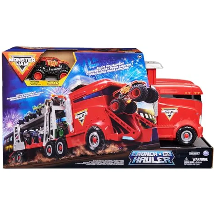 Monster Jam Launch N Go Hauler (3418319) - Spielzeugauto mit authentischen Grafiken, übergroßen Reifen in realistischer Optik