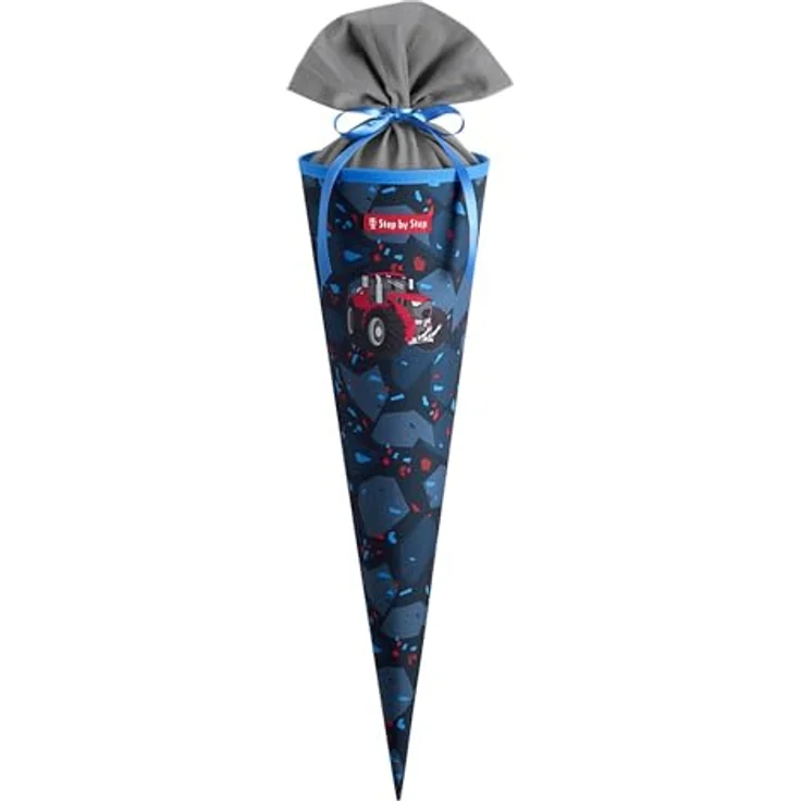 Step by Step Schultüte „Tractor Freddy“, blau, 70 cm, aus recycelten PET-Flaschen, 5 l Füllvolumen, wasserabweisender Stoffverschluss – Bild 1