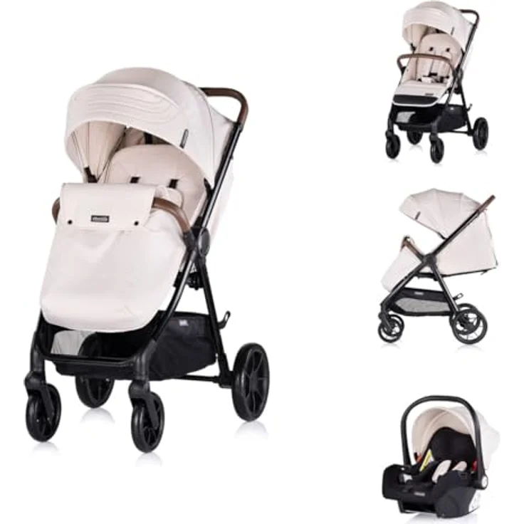 Chipolino Kombikinderwagen Ultera 3 in 1, klappbar mit Babyschale, Fußabdeckung, verstellbare Rückenlehne, beige – Bild 1