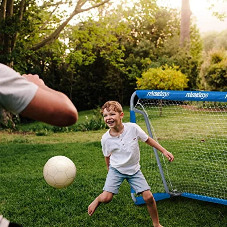 Relaxdays Fußballtor Garten, 2er Set, Kinder & Erwachsene, HBT 110 x 150 x 75 cm, Metall, stabile Tore für Fußball, blau – Bild 3