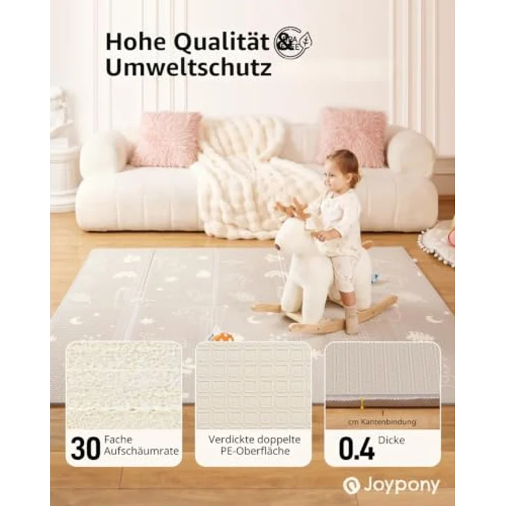 Joypony Krabbelmatte Baby, 180x200 CM Faltbare Spielmatte, Wasserdicht & Rutschfest mit Tragetasche – Kreatives Walddesign für Babys & Kleinkinder – Bild 3