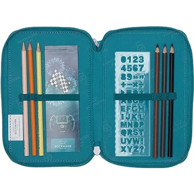 BECKMANN, 3-fächrige Federmappe Racing, mit Inhalt, Mäppchen Federtasche, Grundschule, 1. Klasse, Green – Bild 4