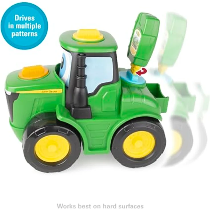 John Deere Key-n-Go Johnny Tractor - Interaktives Spielzeugtraktor mit 15 Features - Fährt, leuchtet auf, erzeugt Geräusche, Gesichtswechsel - +18 Monate Kleinkindspielzeug - Pädagogisches Vorschul-Jungenspielzeug & Mädchenspielzeug – Bild 5