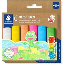 STAEDTLER Malkreide Noris Junior, 6er-Set Straßenmalkreide mit 20 mm Strichstärke, staubarm für Kinder ab 2 Jahren