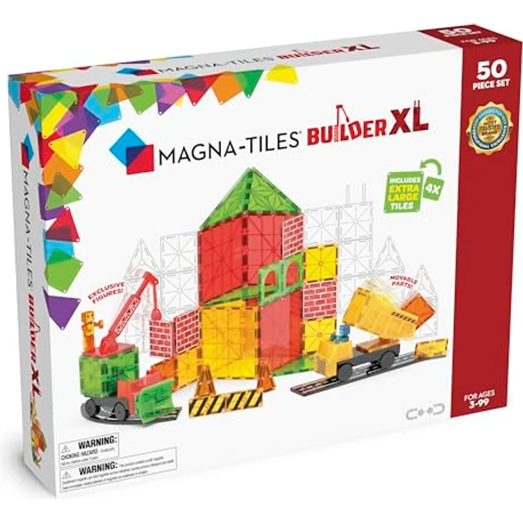 Magna-Tiles Builder XL 50 STK., Magnetisches Konstruktions-Set mit Auto-Chassis und beweglichen Teilen, bunt – Bild 1