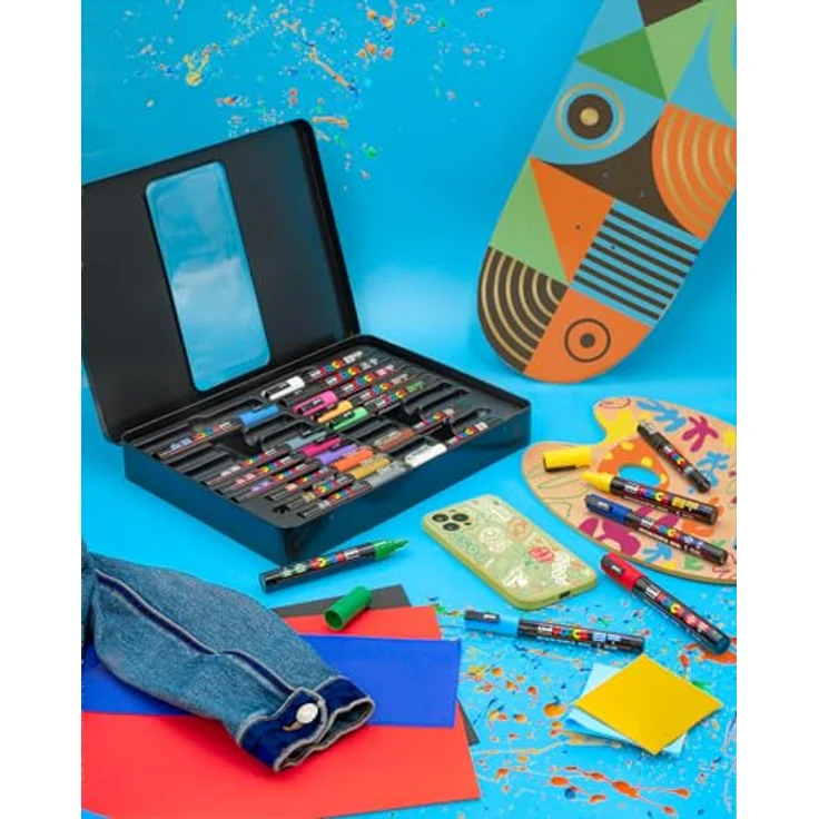 POSCA Uni-Ball 186832 Marker Set, 20 Acrylstifte Pop Colours mit PWE5M Spitze, Wasserfeste Farbmarker im Etui für verschiedene Oberflächen – Bild 6