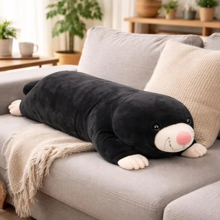 UNUS HOME Plüschfigur Maulwurf, 80 cm schwarz, weiches Kuscheltier und Kuschelkissen – Bild 6