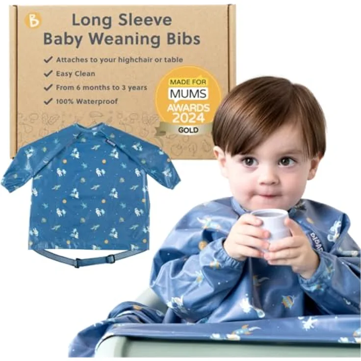 BIBaDO Langärmeliges Baby-Lätzchen, wasserdicht und leicht abwischbar, für Babys und Kleinkinder 6-36 Monate, LED-Entwöhnungs-Lätzchen