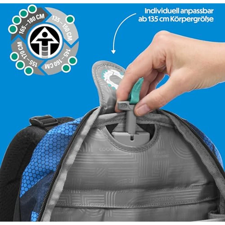 Coocazoo Mate Schulrucksack „Electric Ice”, ergonomischer Tornister, höhenverstellbar, schwarz-blau, 30 Liter, mit Brust- und Hüftgurt, ab der 3. Klasse – Bild 5