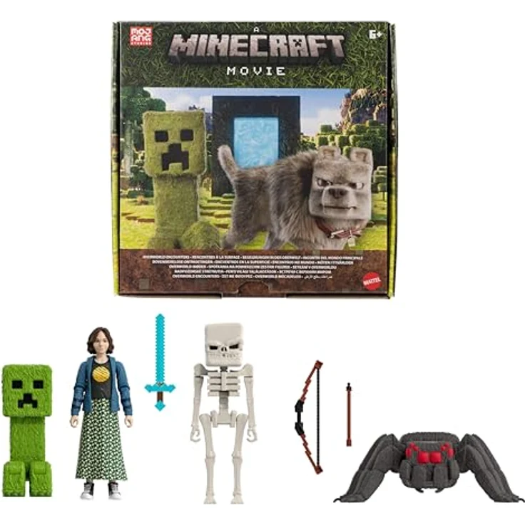 Mattel Minecraft Geschichtenset, Begegnungen in der Oberwelt mit 4 Actionfiguren und 3 Zubehörteilen, inspiriert von Ein Minecraft Film, JFR70 – Bild 1