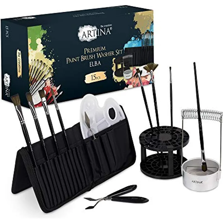 Artina Kreativset Elba, 15tlg. Malset mit Pinselwascher, Pinselhalter und Malzubehör