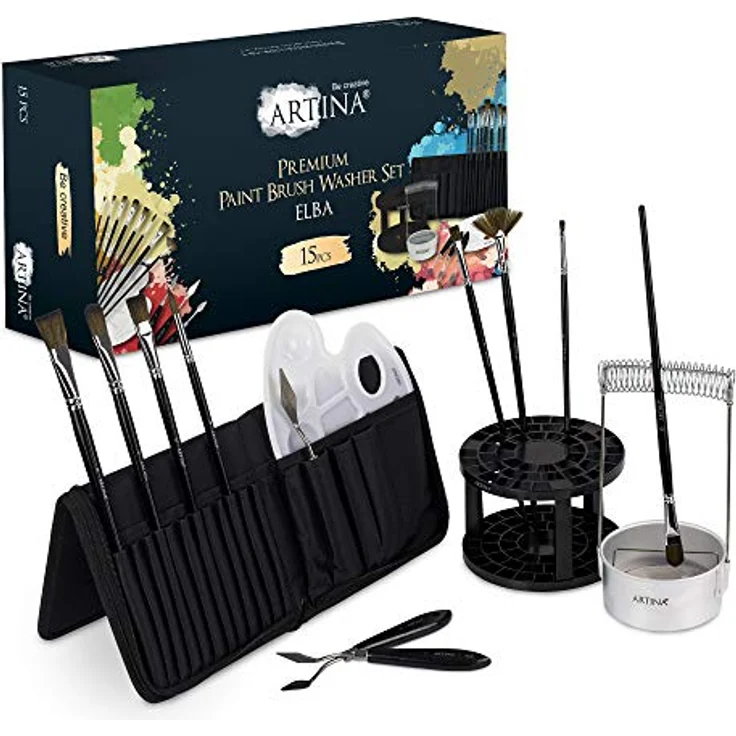 Artina Kreativset Elba, 15tlg. Malset mit Pinselwascher, Pinselhalter und Malzubehör – Bild 1