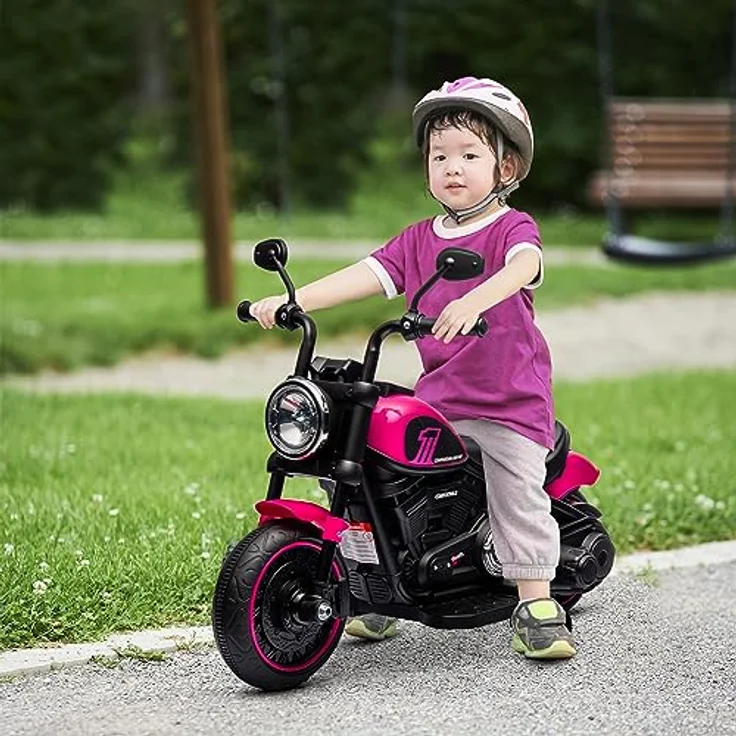 HOMCOM Elektro-Kindermotorrad Kinderfahrzeug mit abnehmbaren Stützrädern, Rosa, Belastbarkeit 25 kg, 76L x 42B x 57H cm – Bild 2