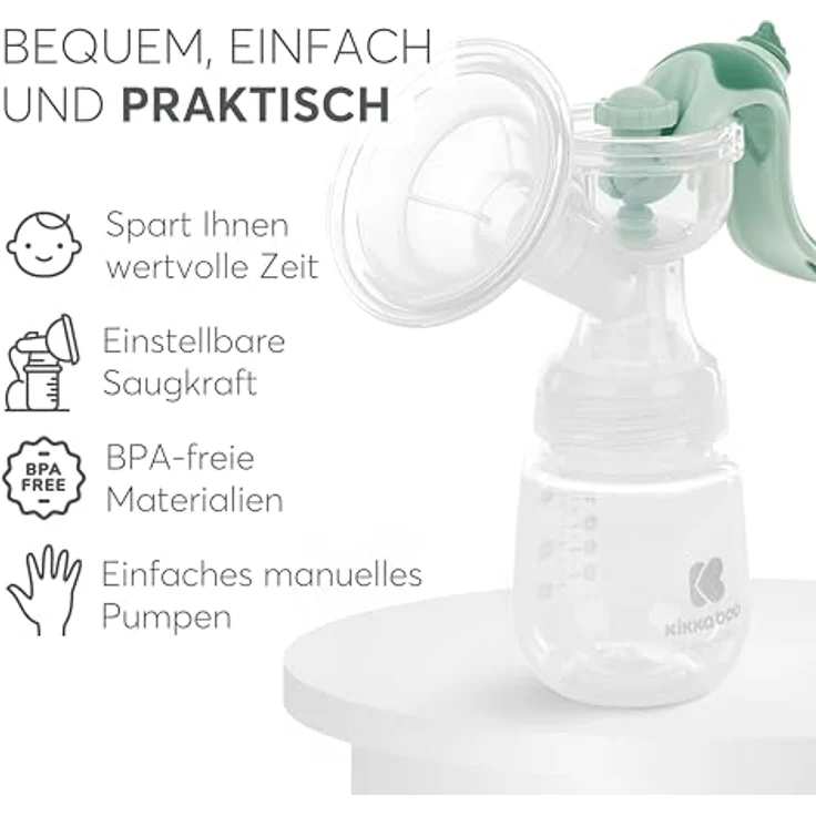 Kikka Boo ELSIE Manuelle Brustpumpe, Brustpumpe mit 2 Modi, Einstellbare Saugkraft, Weiches Silikonpad, Tragbar, Kompakt, BPA-frei – Bild 4