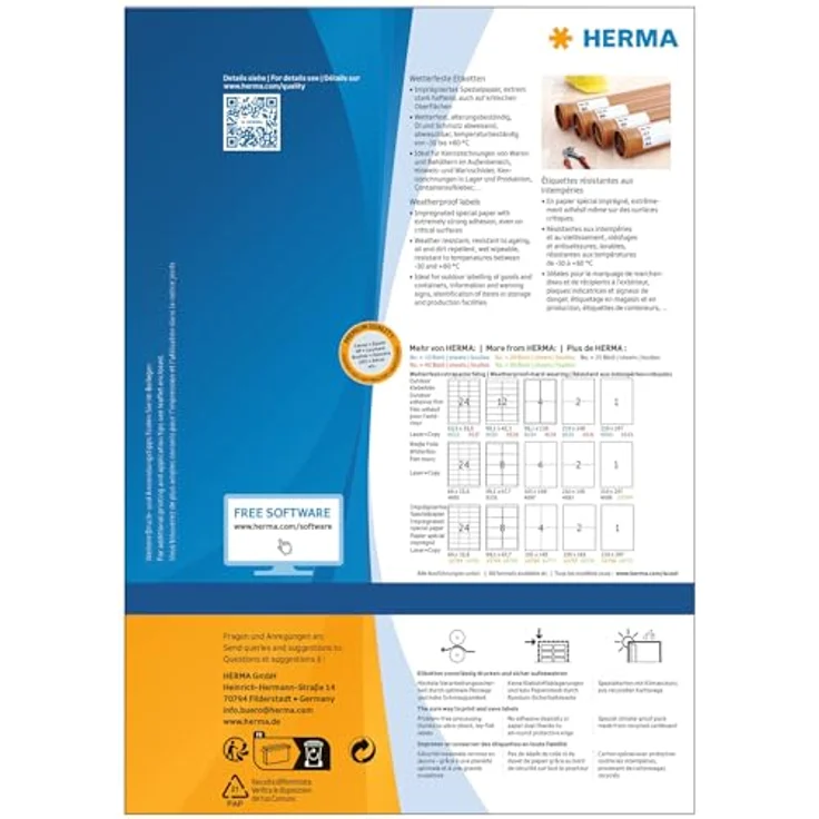 HERMA 10793 Wetterfeste Etiketten imprägniert, 640 Stück, 99,1 x 67,7 mm, selbstklebend, bedruckbar, für Outdoor, weiß – Bild 2