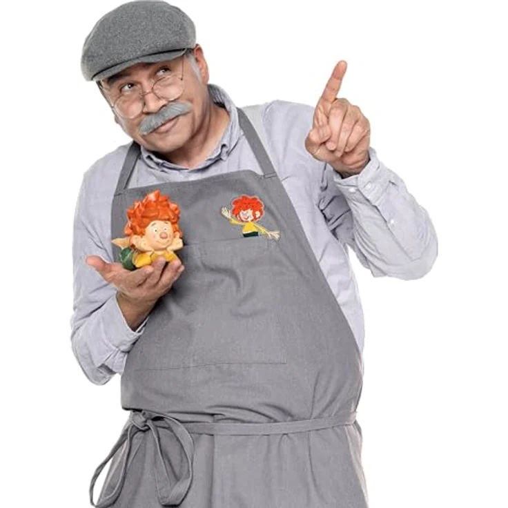 Maskworld Pumuckl – Meister Eder Kostüm, Grau mit Schreinerschürze, Schiebermütze und Brille, One Size – Bild 5