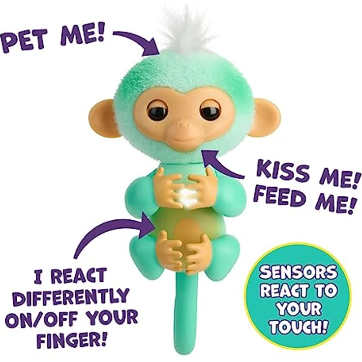 Fingerlings 2.0 Monkey Teal AVA, interaktives Funktionsplüsch-Spielzeug mit weichem, buntem Haar und Bewegungs- sowie Berührungsreaktion – Bild 4