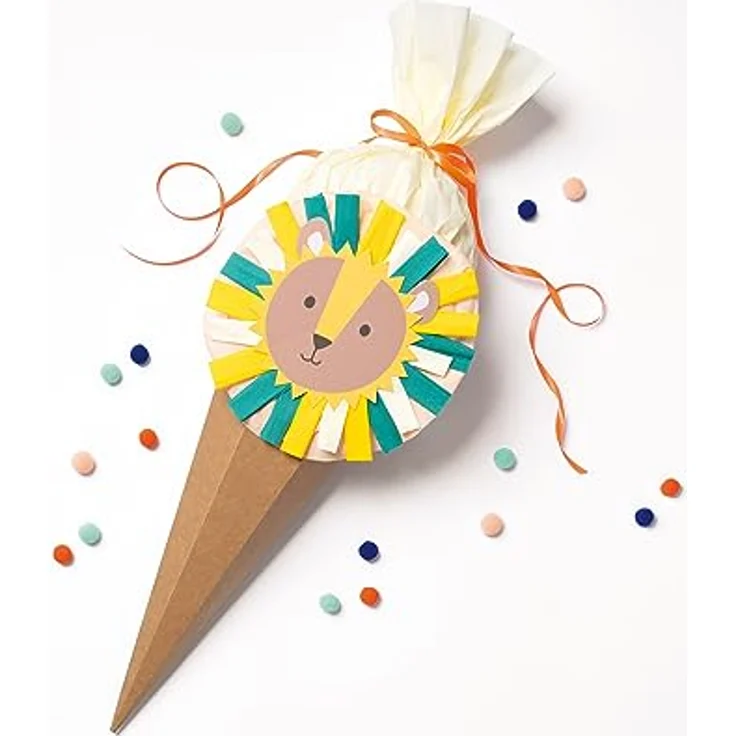 folia 92703 - Schultüte Bastelset SAFARI SCHOOL, Bastelmaterial für eine Zuckertüte, gestaltbar als Lama, Löwe oder Faultier, ca. 68 cm – Bild 4