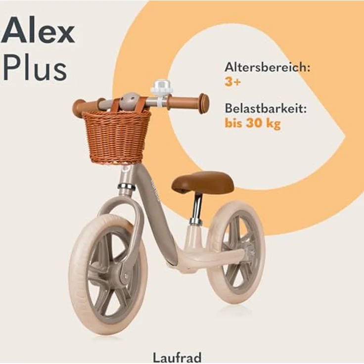 lionelo Laufrad ALEX PLUS 30,5 cm (12 Zoll) - inklusive Korb und Glocke, ideal zum Erlernen des Fahrradfahrens – Bild 3