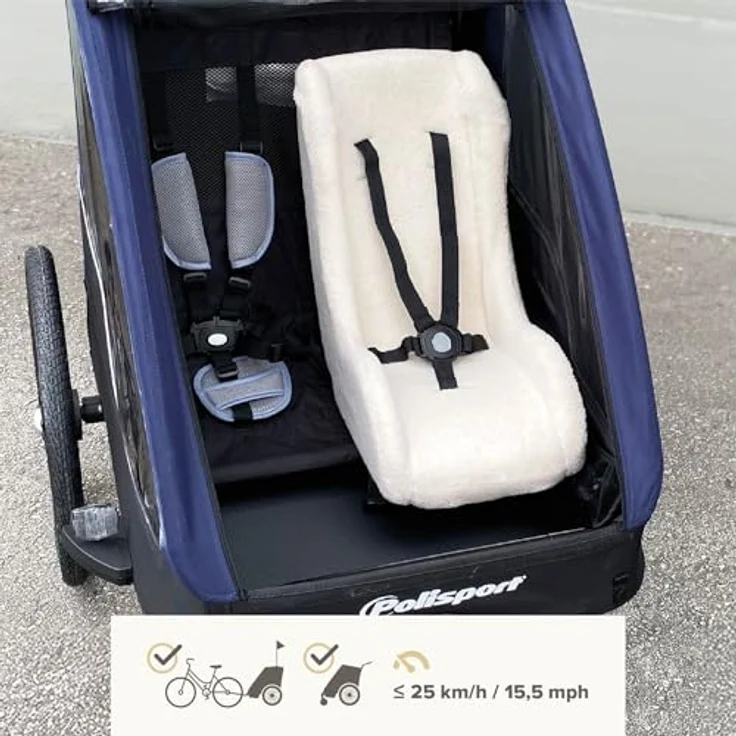 Polisport Mini Pelican, Sitzverkleinerer für Fahrradanhänger, wetterfest, schwarz, für Kinder bis 15 kg – Bild 9