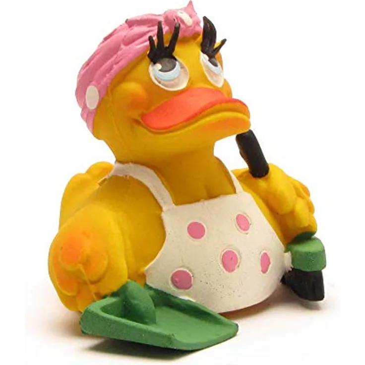 DUCKSHOP I Badeente Putzfrau Ente I Quietscheente I L: 7,5 cm