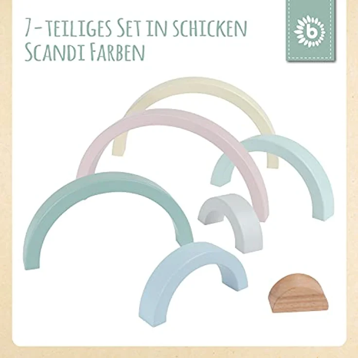 BIECO Stapelspielzeug Regenbogen, Holzspielzeug zur Förderung der Motorik, Pastellfarben, 24x12x3,5 cm – Bild 4