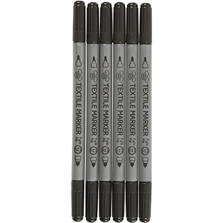Marker für Stoff, Feder Breite: 2,3 + 3,6 mm, 6 Schwarz – Bild 2