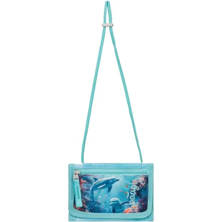 Baagl Brustbeutel Kinder - Geldbörse für Jungen und Mädchen, Mini Portemonnaie mit Münzfach, Delfin Design, 14,5 x 8,5 cm, strapazierfähiges Polyester – Bild 2