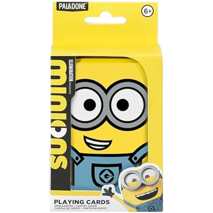 Paladone Minions Illustrierte Spielkarten – Offiziell Lizenziertes Ich Einfach Unverbesserliches Kartenspiel in Sammeldose, ikonische Charaktere mit Kevin Stuart & Bob, Gelbe Minion-Aufbewahrungsdose, Geschenk für Fans