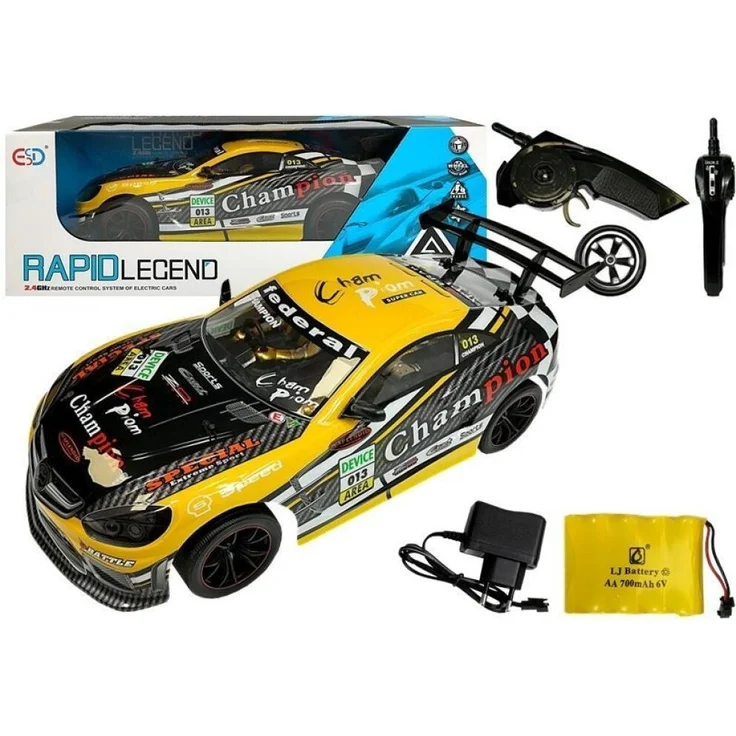 Lean Toys Ferngesteuertes Sportauto 2,4 GHz, Gelb, im Maßstab 1:10, mit langlebiger PVC-Bauweise und gummierten Rädern