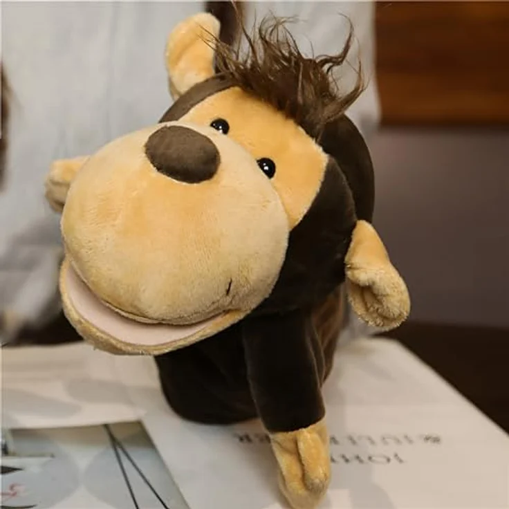 LOMTRATS Tierhandpuppen Set, Wolf, Tiger, Löwe, Affe, mit beweglichen offenen Münder, 25 cm, ideal für Geschichtenerzählen und Vorschulunterrichte – Bild 1
