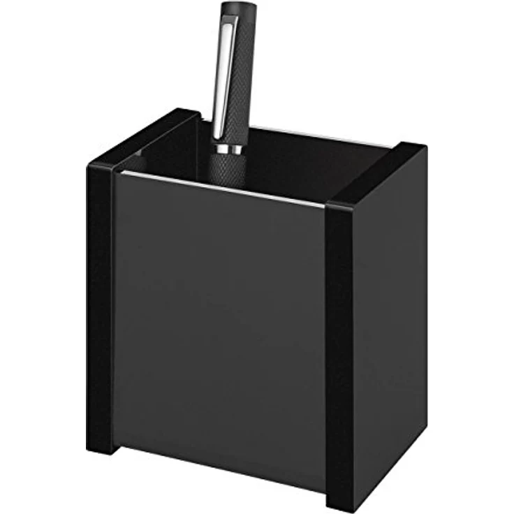 Wedo 634001 Stiftköcher Black Office aus Acrylglas, Gummifüße 8, 7 x 6 x 9, 7 cm, im Geschenkkarton, Schwarz – Bild 1