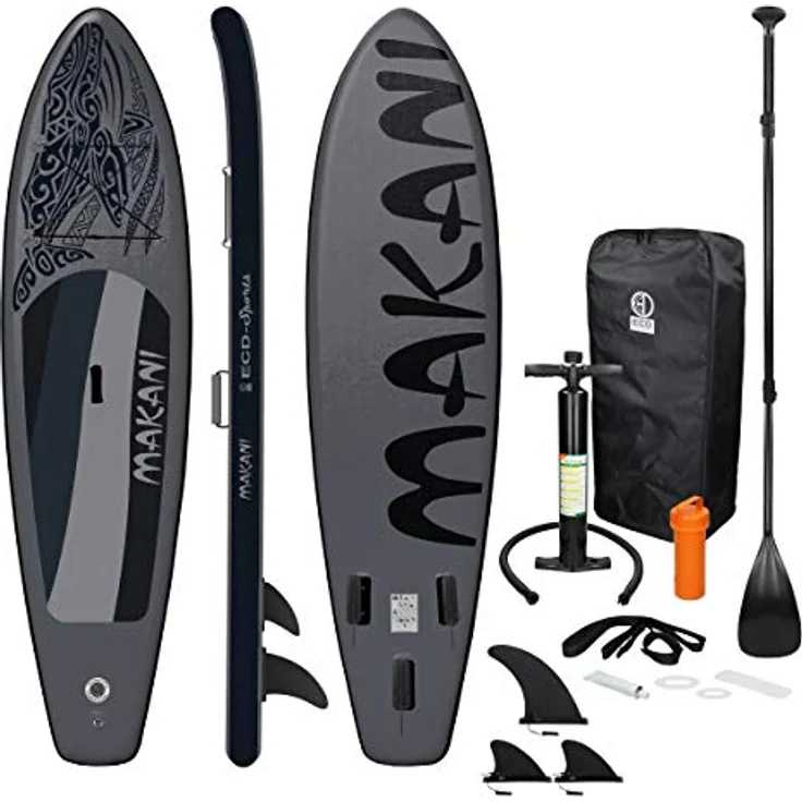 ECD Germany Aufblasbares Stand Up Paddle Board Makani | 320x82x15 cm | Schwarz | PVC | bis 150 kg | Pumpe Tragetasche Zubehör – Bild 1
