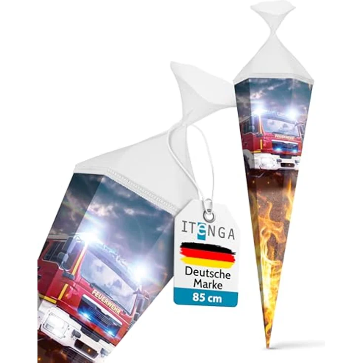 itenga Schultüte 85 cm Feuerwehr 6-eckig mit Tüllverschluss, robust und stabil für Einschulung – Bild 3