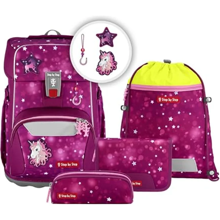 Step by Step Giant Schulranzen-Set „Sweet Unicorn Nuala“, 5-teilig, 23 Liter, rosa