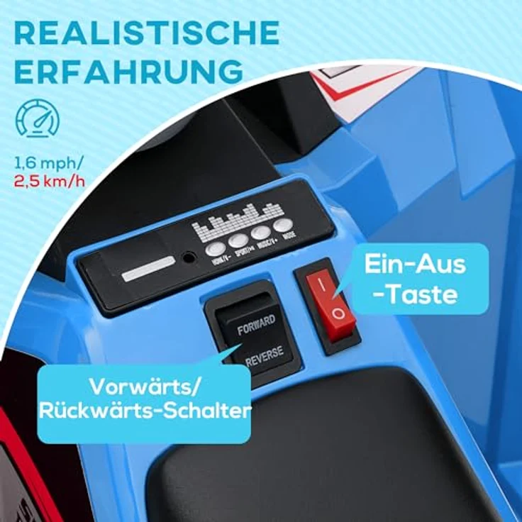 HOMCOM Elektro-Kinderquad Kinderauto, Elektrofahrzeug mit Vorwärts- & Rückwärtsgang, Belastbarkeit 25 kg, Blau, für Kinder von 18 Monaten bis 36 Monaten – Bild 4