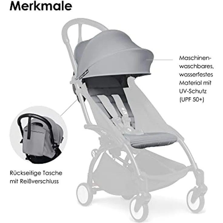 BABYZEN YOYO 6+ Textilset, Stone - Nur Textilset: Sitzpolster, farbgleichen Verdecken und Reißverschlusstasche hinten - YOYO2 Kinderwagengestell erforderlich (separat erhältlich) – Bild 4