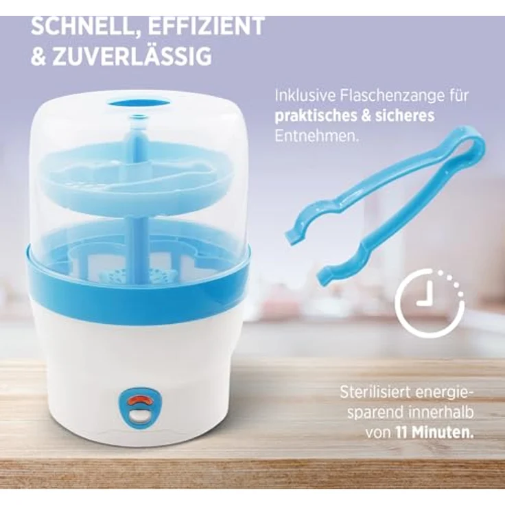 Babyruf BS 29b Dampfsterilisator für Babyflaschen, sterilisiert bis zu 6 Flaschen, weiß/blau – Bild 4