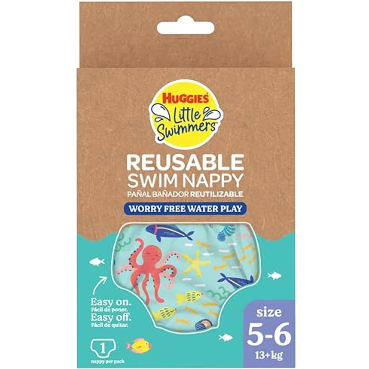 HUGGIES Little Swimmers Wiederverwendbare Schwimmwindel Größe 5-6 Unter Wasser, Nylon/Elasthan beschichtet, 13+ kg, Blau – Bild 3