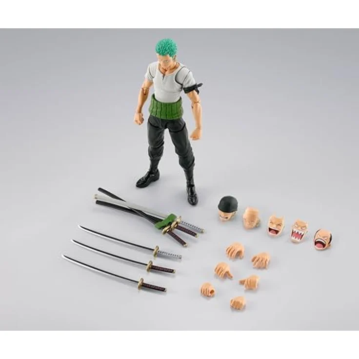 Bandai Tamashii Nations One Piece S.H.Figuarts Roronoa Zoro Romance Dawn-Version, detailreiche Actionfigur, 15 cm, inkl. Zubehör – Bild 7