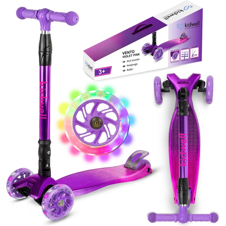 COIL VENTO Kinderroller, Dreiradscooter mit ABEC-7-Lager, 3-stufiger Lenkradverstellung und LED-Rädern, lila