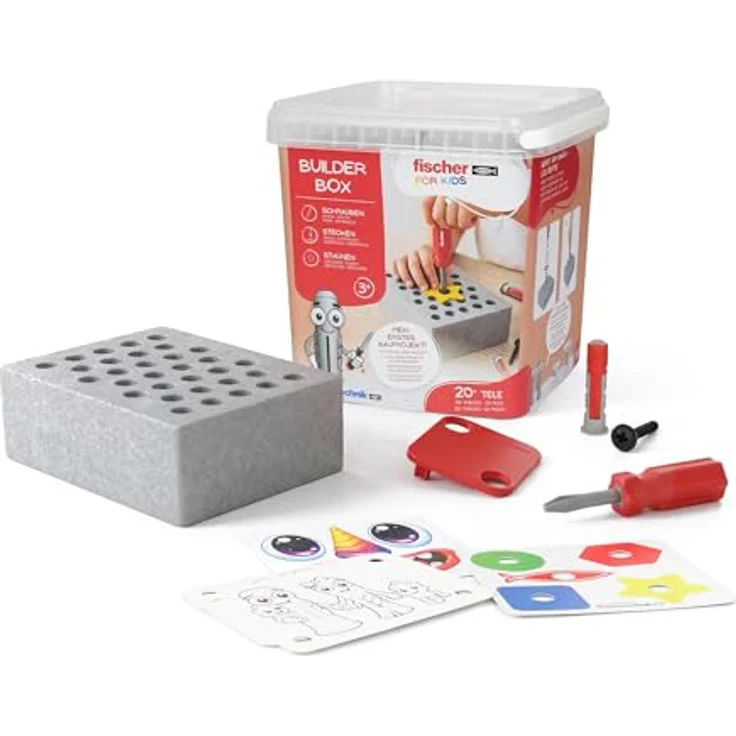 fischertechnik Fischer for Kids Builder-Box 579435, Spielwerkzeug-Set mit Duo Kid Dübeln, Schraubendreher und Befestigungswänden, für Kinder ab 3 Jahren – Bild 2